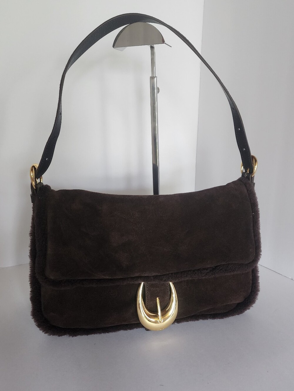STAUD (Minor Flaws) Medium Harlow Suade & Sherling Shoulder Bag
